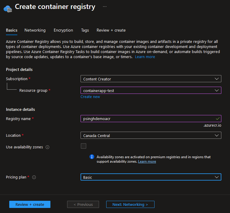 Create Container Registry