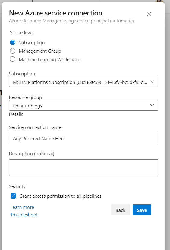 Set Up New Service Connection - Azure DevOps 