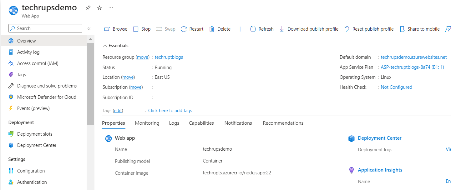 Create App Service for Container - Azure Portal