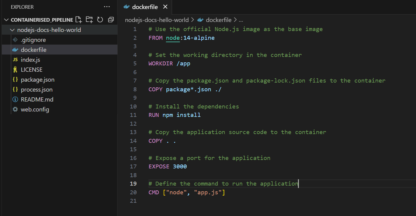Added Dockerfile to Node.js App - VS Code
